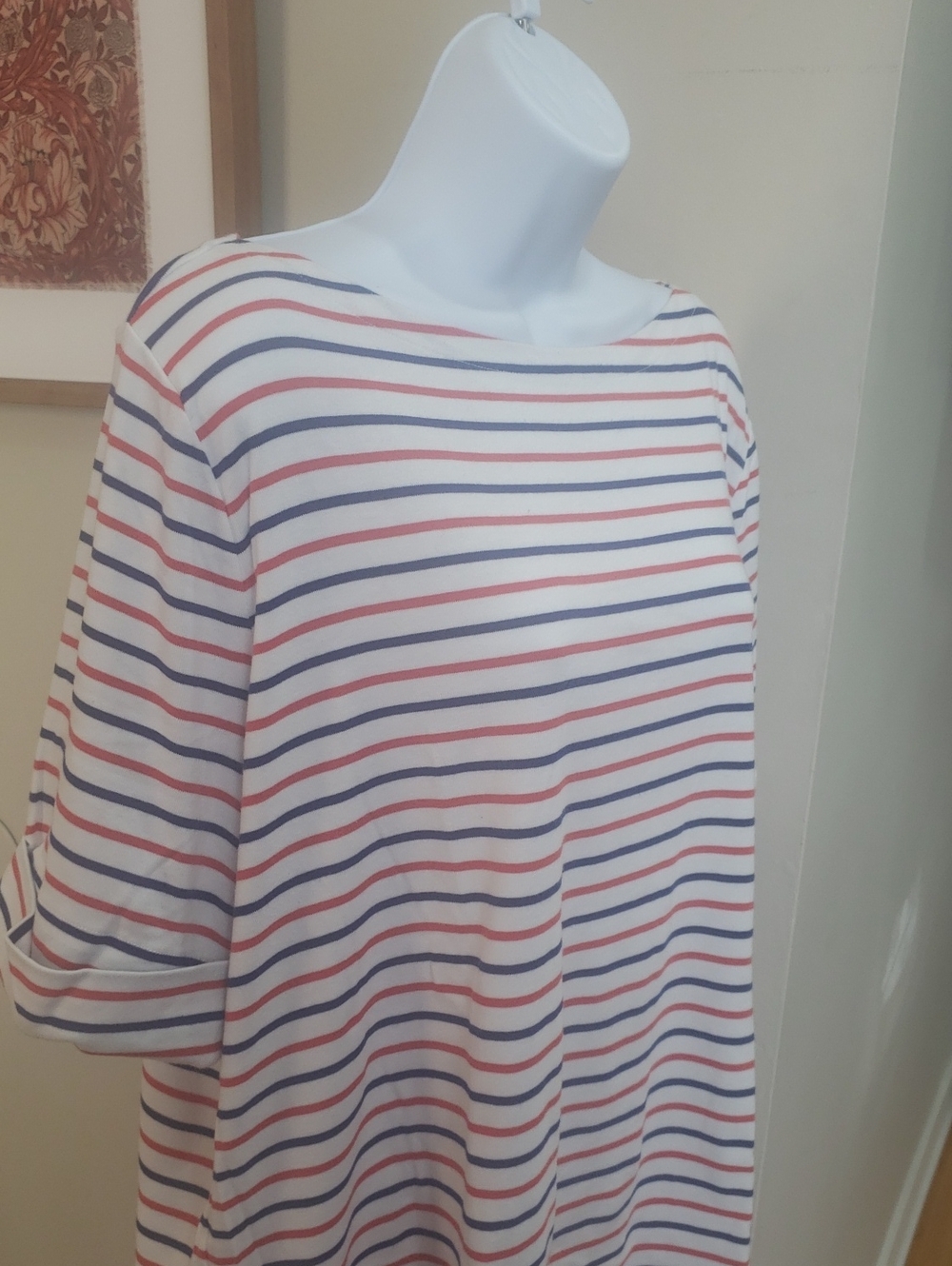 Ralph Lauren White Tee with Red and Navy Stripes, 3X